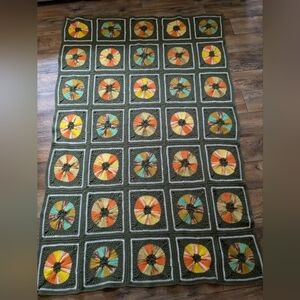 Vintage Handmade Crochet Afghan Quilt Throw Blanket MCM Granny Square Geometric